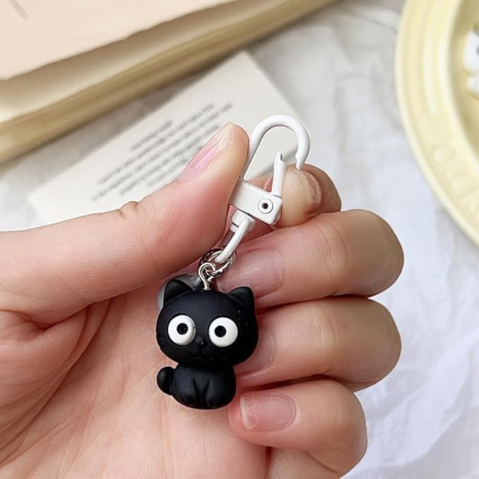 2 llaveros con dije de gato para llaves, mochila, bolso, joyería de moda para mujeres, parejas, regalos para amigos, Negro, 6x2.2cm