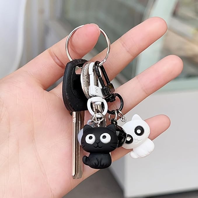 2 llaveros con dije de gato para llaves, mochila, bolso, joyería de moda para mujeres, parejas, regalos para amigos, Negro, 6x2.2cm