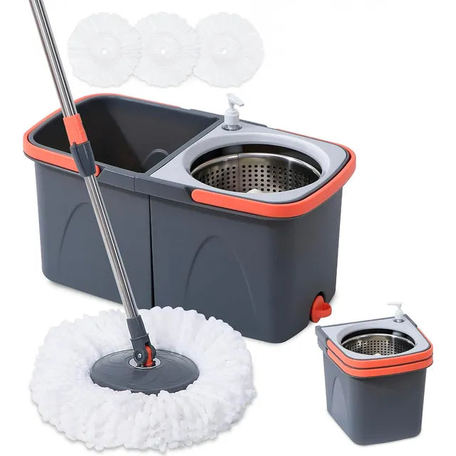 Balde Mopa Centrífuga Escurridor Lampazo Trapeador + 3 Mopas Con Dispensador Mango Regulable Smart Tech LV-02