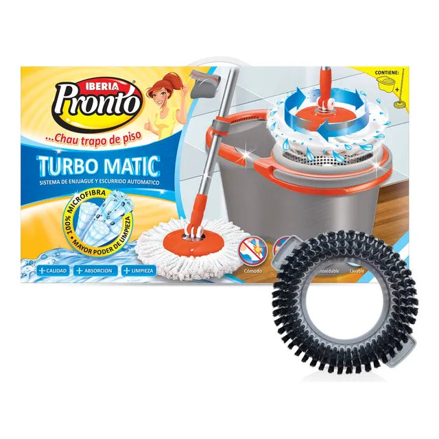 Balde Centrifugo Turbo Mátic Iberia Pronto Mopa Microfibra Lampazo Giratorio Trapeador Acero Inoxidable