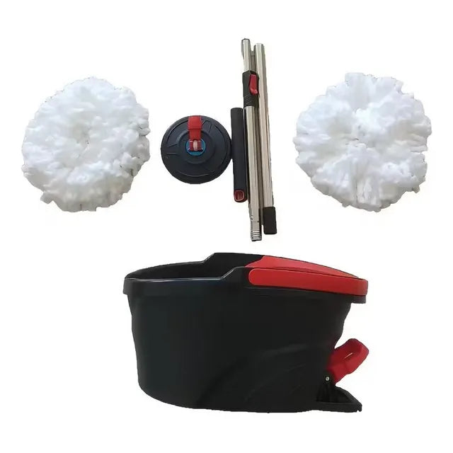 Balde Centrifugo Con Mopa Giratoria Y Pedal + Repuesto Negro Y Rojo